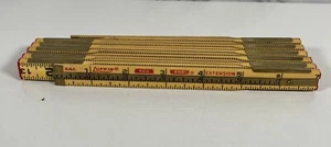 VTG Lufkin USA Red End 6 Two Way Folding Ruler Extension Lock Joint Wooden Brass - Picture 1 of 3