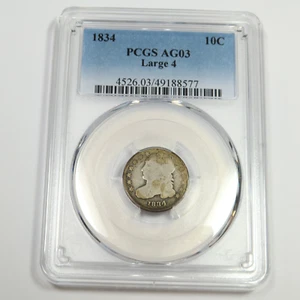 1834 PCGS AG3 Large 4 - Silver Capped Bust Dime 10c US Coin #49953A - Picture 1 of 2