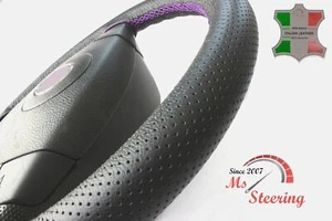 FOR INFINITI M 03-13 BLACK PERF LEATHER STEERING WHEEL COVER PURPLE STIT - Picture 1 of 6