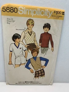 Simplicity 5880 Boys Vest Shirt Top T-Shirt Knit Pattern 12 Chest 30" *Uncut* - Picture 1 of 3