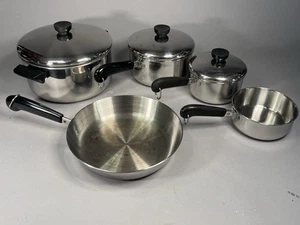 Vintage 1801 Revere Ware Pot Pans Skillet & Lids 8 piece Lot USA Korea Indonesia - Picture 1 of 15