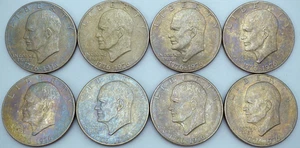 Lot (8) unc 1976 Type 2 Eisenhower (Ike) Dollars w/Colorful Rainbow toning - Bild 1 von 12