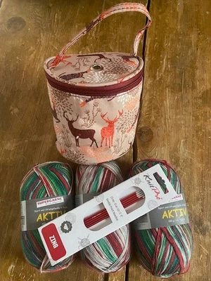 3 x 100gr. Sockenwolle  Aktiv 4-fach & KnitPro Zing 15cm/2,5mm  & Tasche 🎄⛄💖 - Bild 1 von 4