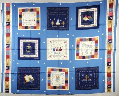 Versículos de las Escrituras Bíblicas Panel de Edredón Tela de Algodón 1 yarda x 45" Tradiciones ©1996 Foto 1 de 2