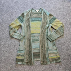 J Jill Sweater Womens Size Small Green Striped Cardigan Open Pockets Capsule - Picture 1 of 10