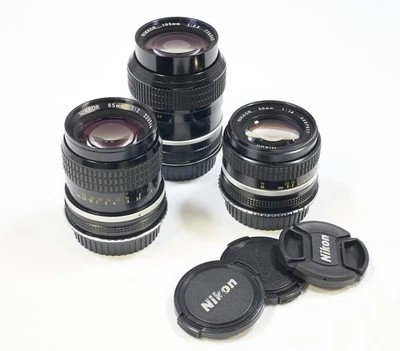 Vintage Set of 3 Nikon Lenses Converted and D-Clicked for Video. Canon EF Mounts - Image 1 of 4