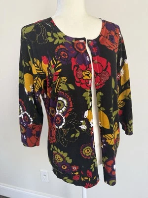 Joseph A Women’s Button Beads Multicolor Floral Cardigan Artsy Sz L - Image 1 of 4