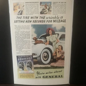 Vintage 1939 General Tire Setting New Records for Mileage Ad Advertisement - Picture 1 of 2