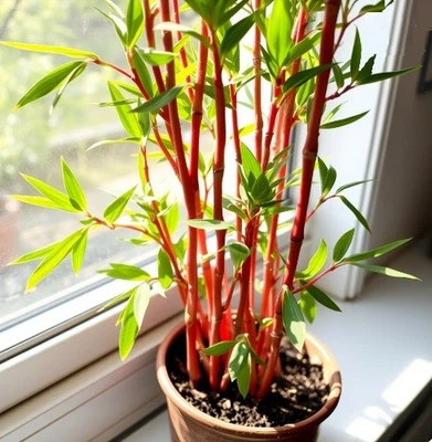 roter Bambus Pflanze für die Wohnung drinnen Zimmerpflanze gross pflegeleicht - Bild 1 von 2