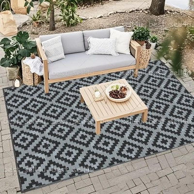 Outdoor Rug Reversible Plastic Straw Patio Camping Indoor Mat Carpet Waterproof - Image 1 of 4