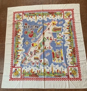 VTG New York City Tablecloth Map Yankee Stadium Coney Island Times Square Stains - Picture 1 of 10