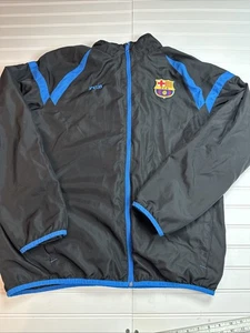 FCB FC Barcelona Track Warmup Windbreaker Jacket Black Zip Medium - Picture 1 of 8