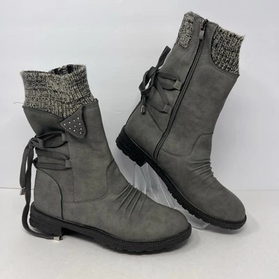 Размер 8,5 серый женщин ботинки низкий каблук круглый голова большой средний трубка цветные ботинки - Изображение 1 из 4