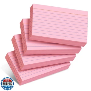 Pink Index Cards 3x5 Inch- 200 Pack, Ruled Index Flash Cards for Studying, Li - Picture 1 of 5
