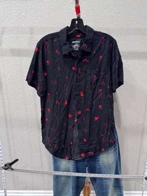 Hot Topic Skeletons Skull Bone SHORT SLEEVE BUTTON UP SHIRT Medium M  - Image 1 of 4