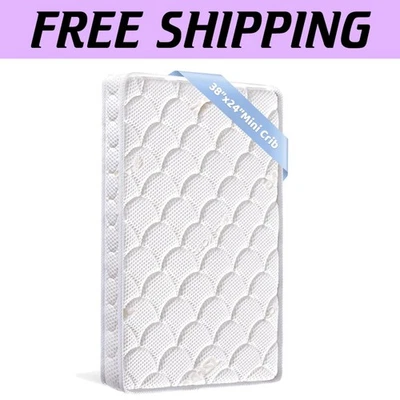 38x24 Inch Firm Mini Crib Mattress - Lightweight, Odorless & Breathable - Изображение 1 из 4