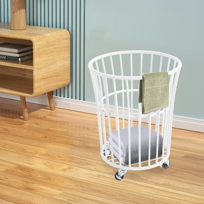 Metal Laundry Basket Laundry Basket with Wheels Rolling Laundry Basket White - Image 1 of 4