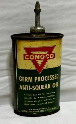Vintage 3oz Conoco Germ Processed Anti-Squeak Oil Tin, Empty - Image 1 of 4