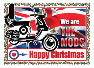 MOD SCOOTER WE ARE THE MODS CALIDAD BRILLANTE FELIZ NAVIDAD TARJETA 8"x 6" PUBLICACIÓN GRATUITA - Imagen 1 de 2