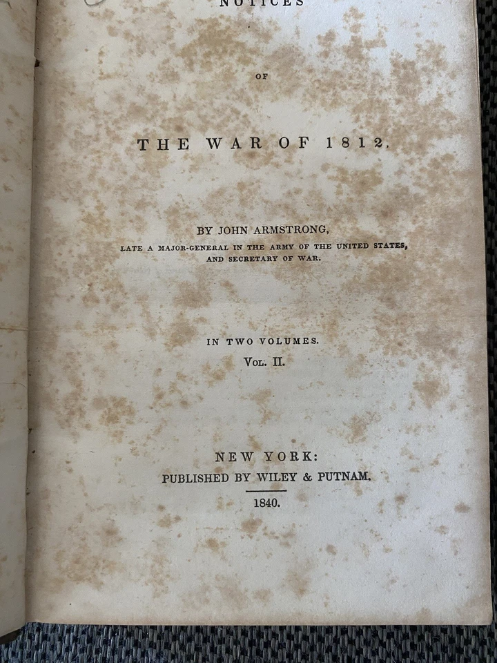 Antique Book 1840 Notices of War of 1812 Vol. II John Armstrong American History - Image 1 of 4