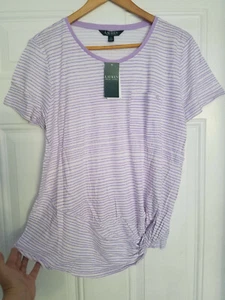 Women's Ralph Lauren Linen Rayon Purple White Incredibly Soft Relaxed KnitTop XL - Picture 1 of 11