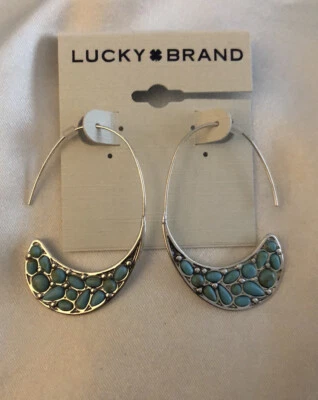 Pendientes colgantes de aro enhebrador tono plata Lucky Brand detalles turquesa nuevos con etiquetas Foto 1 de 4