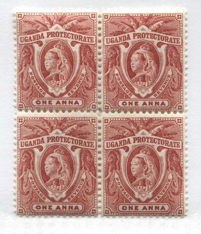Uganda QV 1898 1 anna block of 4 mint o.g. hinged Cover