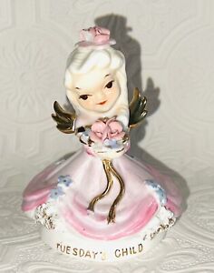 New ListingLefton Tuesday’s Child Angel Figurine Porcelain Gold Wings Days Of The Week