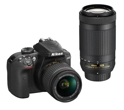 Nikon D3400 Digital SLR Camera with 24.2 Megapixels and 18-55mm and 70-300mm  - Image 1 of 4