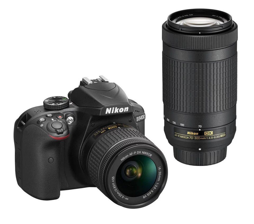 Nikon D3400 Digital SLR Camera with 24.2 Megapixels and 18-55mm and 70-300mm  - Image 1 of 4