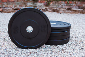 Pair of 15kg Bumper Weight Plates Black Rubber Olympic - Gym 