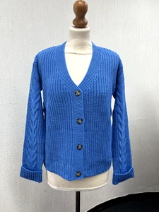 Cable Knit Soft Touch Womens Button Up Cardigans in Blue - Picture 1 of 4