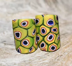 Antiguo bastón de piel de serpiente Millefiori verde veneciano cuentas de comercio italiano africano - Imagen 1 de 11
