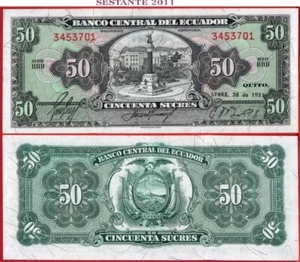 ECUADOR 50 SUCRES 26 9 1951 P 99a XF++/AUNC free shipping from 100$ - Picture 1 of 8