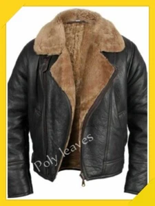 Black RAF Aviator Men's B4 Sheepskin Real Leather Shearling Flight Bomber Jacket - Picture 1 of 3