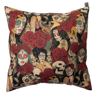 Tattoo Ladies & Snakes Muertos Cushion Cover Decorative Trendy Case fits 18"x18" - Image 1 of 2