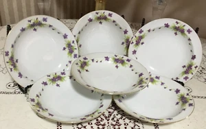 Vintage Set of 6 Viola Went Worth Fine China of Japan Purple Violet Soup Bowls - Picture 1 of 9