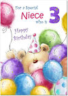 Doodlecards Niece 3rd Birthday Card Age 3 Cute Teddy Standard A5 or Large A4 Siz