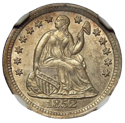 1852 Seated Liberty Half dime NGC MS-64, 200 Survive In Unc, Rarity 6.6 Cover