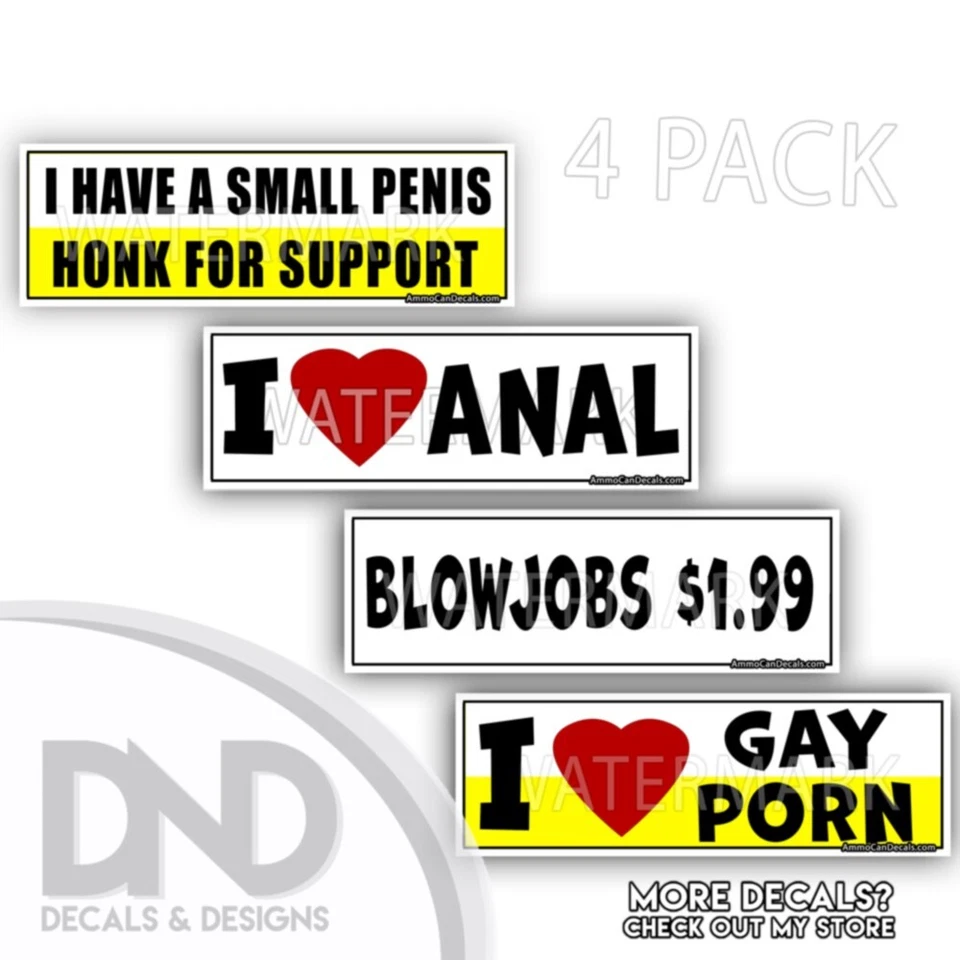 Set of 4 prank magnetic OR bumper sticker magnet funny hilarious I love gay porn - Image 1 of 4