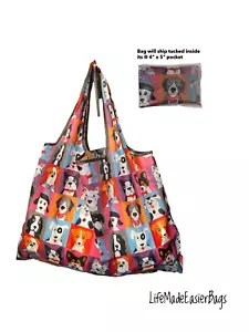 Reusable Nylon Tote Bag Dog Print Foldable Water-Resistant Travel Bag 15"x22" - Picture 1 of 9