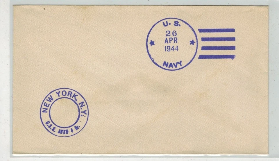 US NAVY 1944 DUAL CANCEL USS AFSB-4 AFLOAT FORWARD STAGING BASE DOCK SHIP - Image 1 of 1