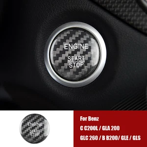 Pegatina negra de fibra de carbono para botón de parada de arranque de coche para Benz C200L GLA GLC - Imagen 1 de 7