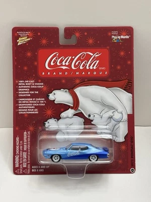 Johnny Lightning WHITE LIGHTNING Coca Cola Christmas 1971 Pontiac GTO CHASE BLUE - Image 1 of 4