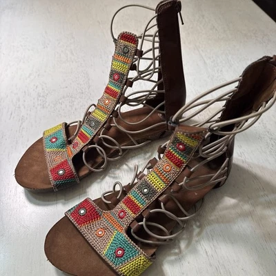 Mia Women's Size 7 Multicolor Bollywood Gladiator Sandals Open Toe Zip Closure - Image 1 of 4