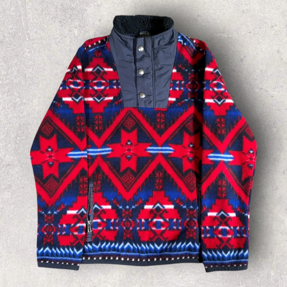 Polo Ralph Lauren Pullover Polar Estampado Navajo Azteca Juvenil M 10-12 Bolsillos con Cremallera Foto 1 de 4