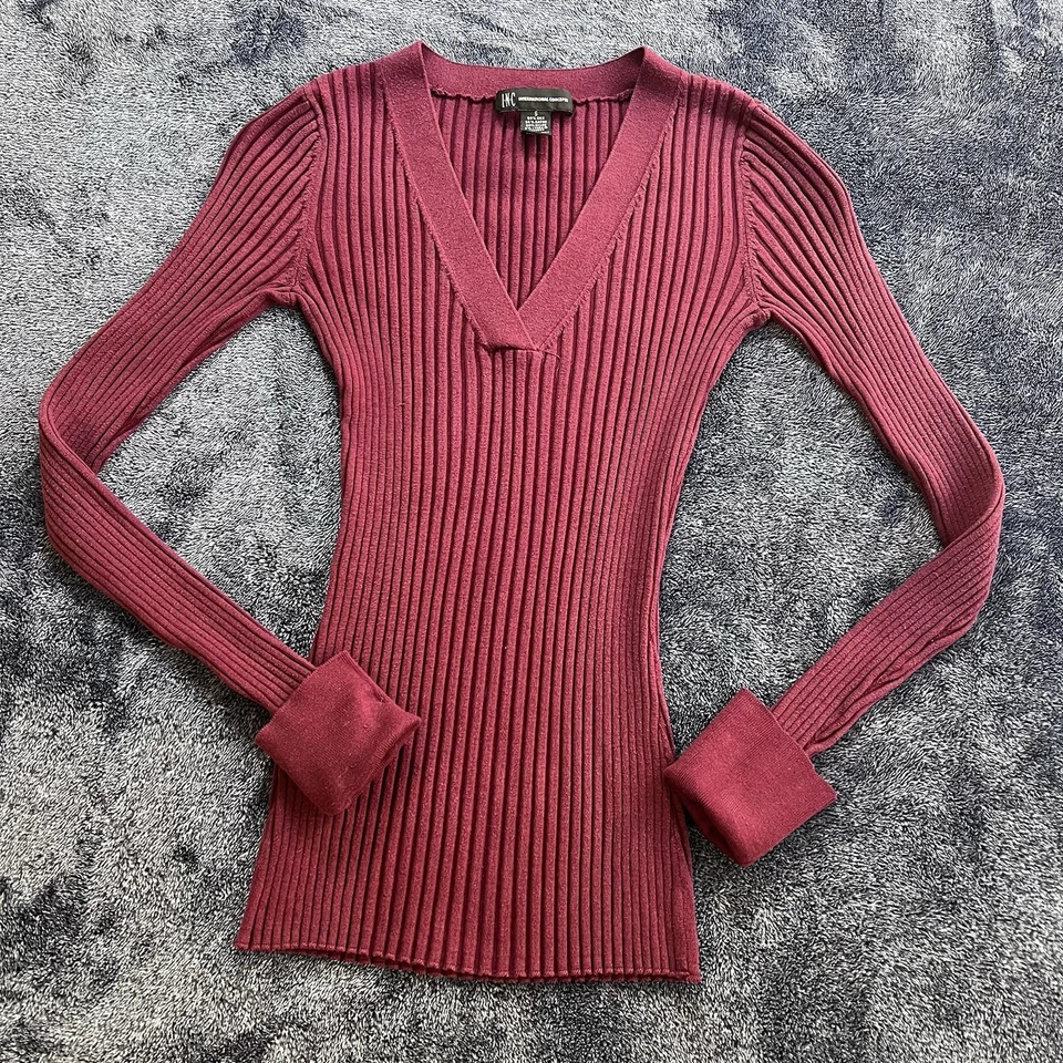 Suéter Acanalado Mezcla Seda INC De Colección S Rojo Cuello en V Manga Larga Años 90 Y2K Elastizado Foto 1 de 4