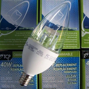 (Case of 4) TCP LED5E12B1127K 5-Watt LED E12 Chandelier Base 2700K Dimmable Lamp - Picture 1 of 2