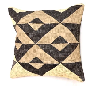 Indian Handmade Kilim Jute Cushion Cover Black Vintage 18x18" Decor Pillow Case - Picture 1 of 5