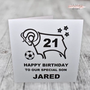 Personalised Male Boys Derby County Football Birthday Card Son Grandson 16 18 21 - Picture 1 of 9